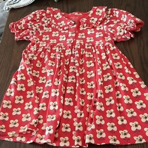 Next Vibrant Red Dress with Floral Design. Super Comfortable. Size 2-3T
